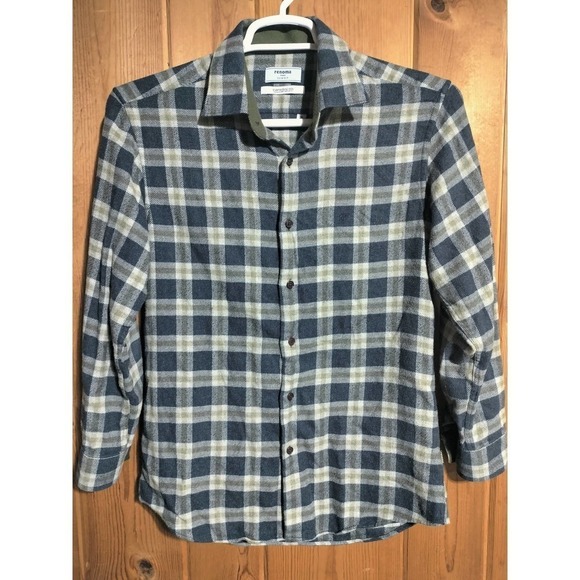 Renoma Paris Slim Fit  blue plaid flannel mens medium korean size 100 - Picture 1 of 6